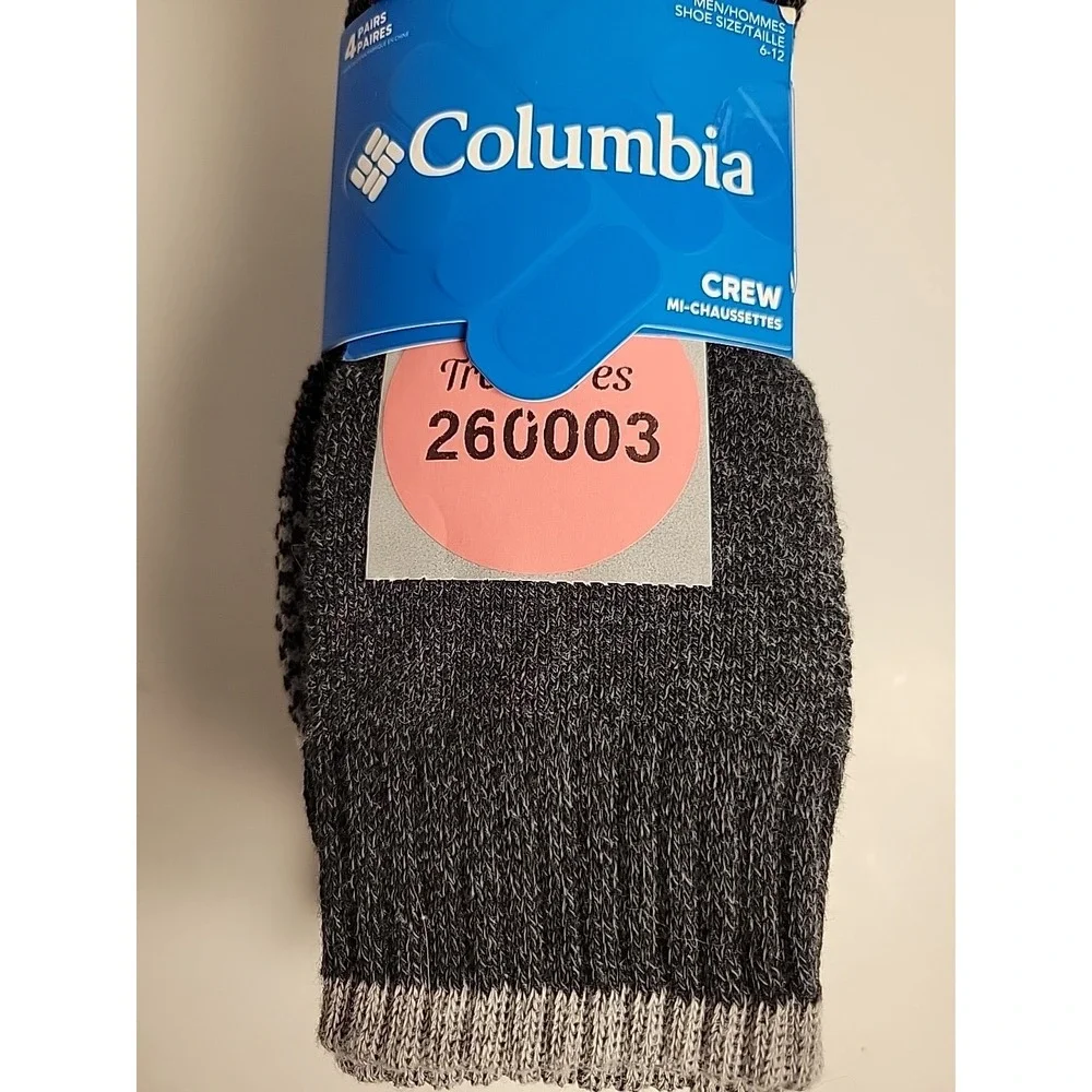 COLUMBIA Mens‎ Mid-Calf Moisture Control Arch Support Crew 4-Pack Socks 6-12